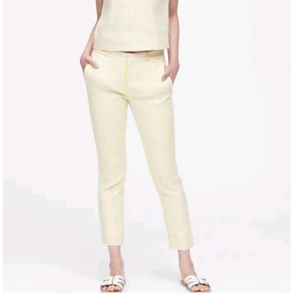 Banana Republic Avery Yellow Linen Stripe Ankle Crop Pants